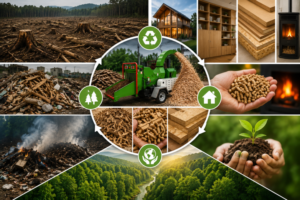 wood waste sorting and branch chipper